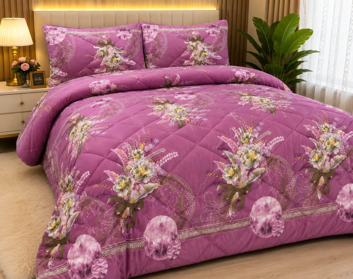 কটন ৫ পিসের কম্ফোর্টার সেট (Purple)